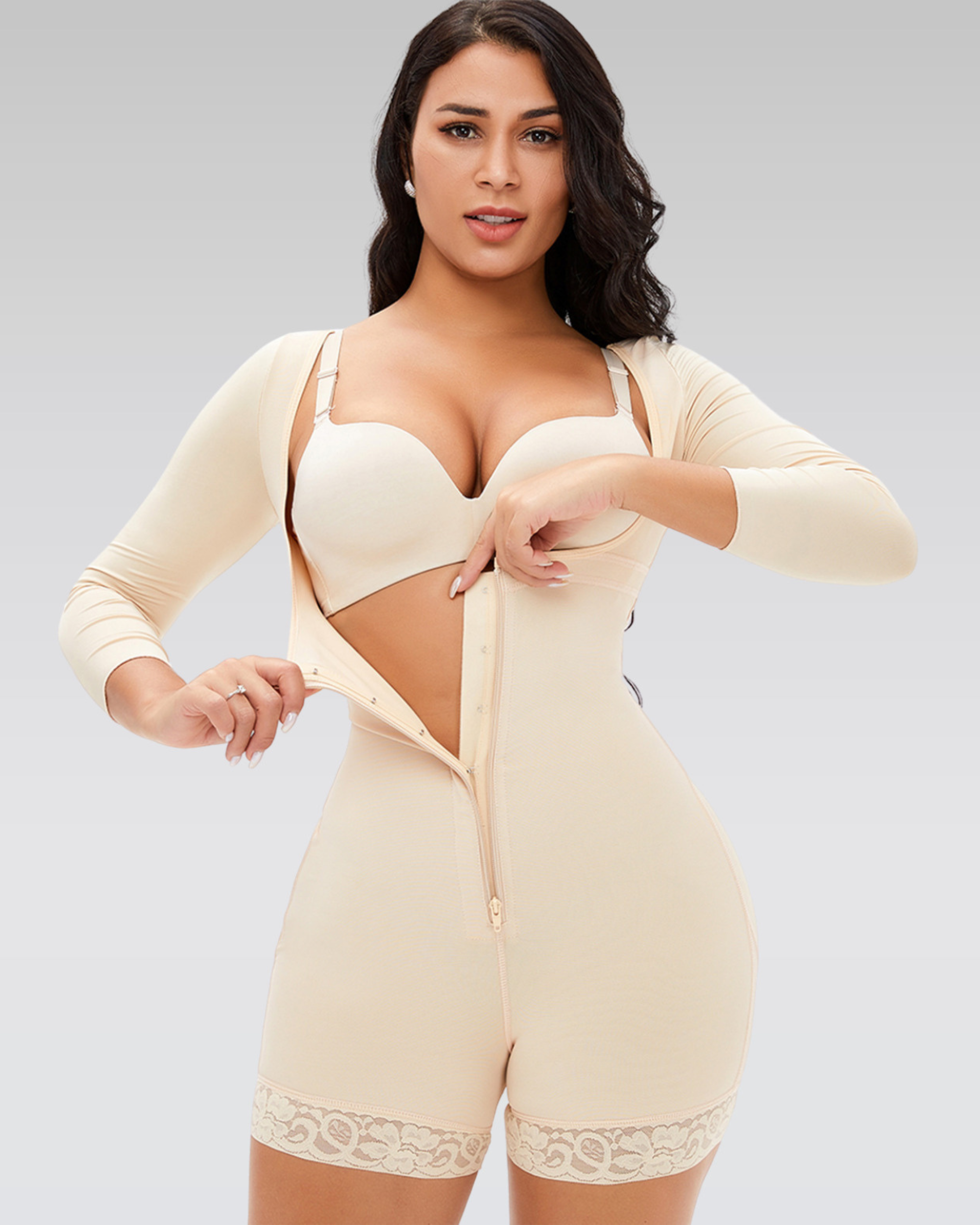 Lace zip shaping bodysuit