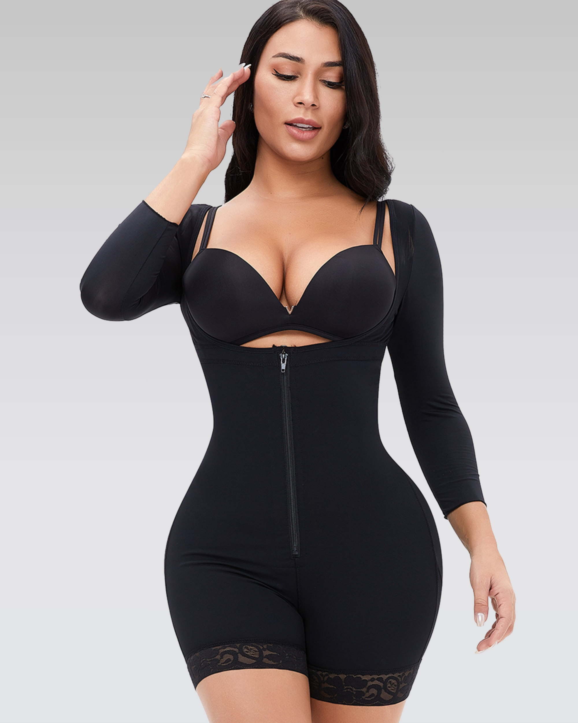Lace zip shaping bodysuit