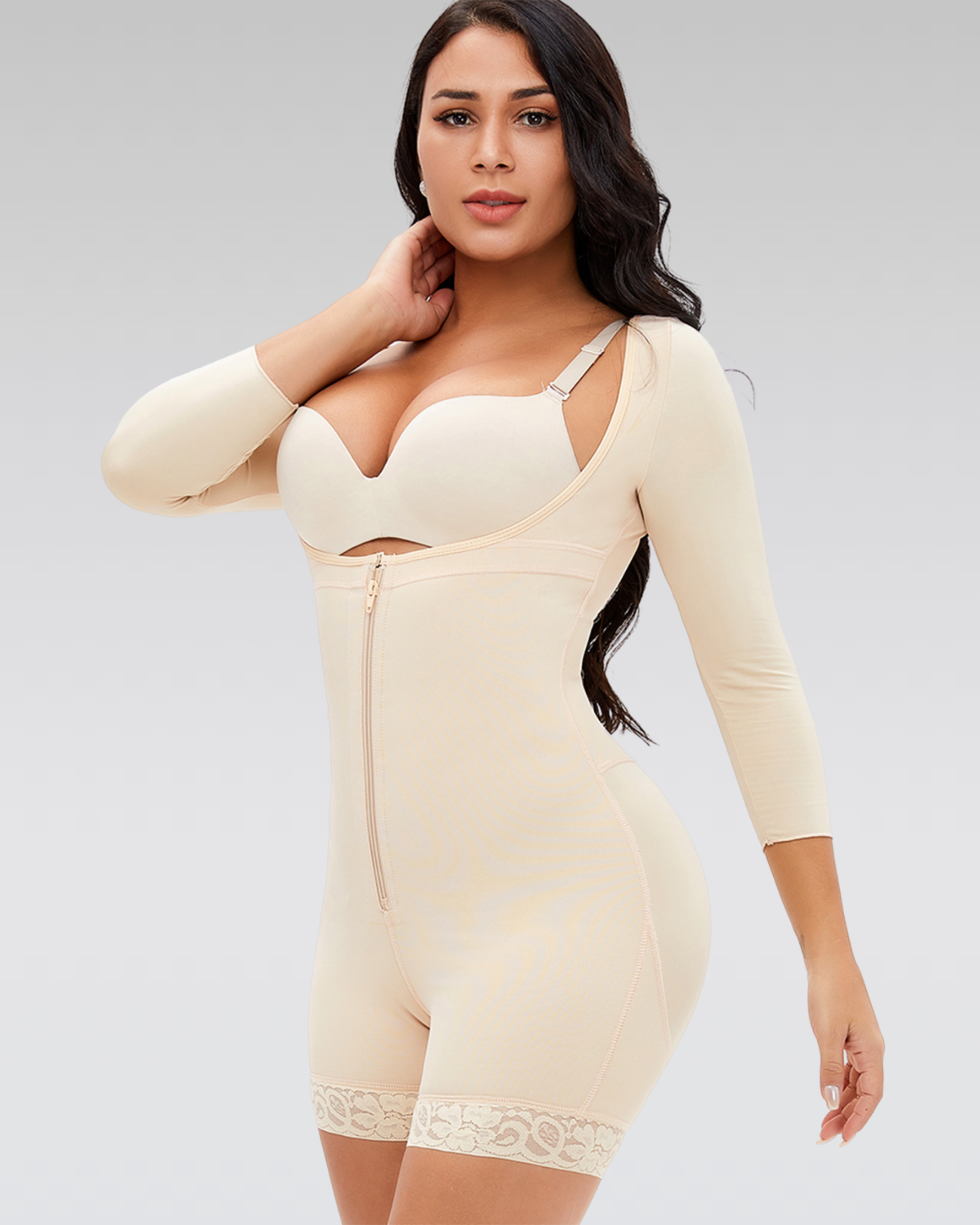 Lace zip shaping bodysuit